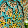 Turquoise yellow hexagon wall art 2