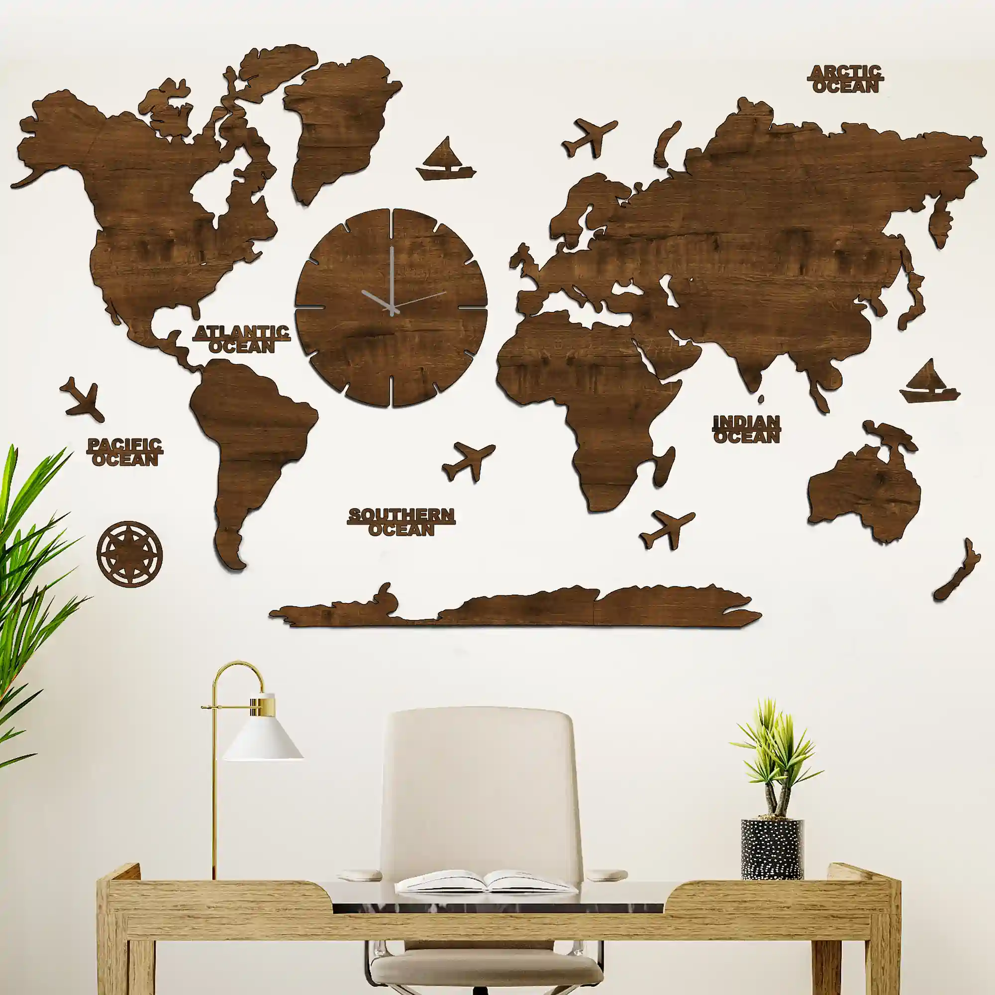 3d mdf world map wall clock decor teak brown finish mi wrldclk 28 other 1