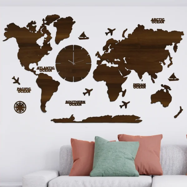 3d wooden world map wall clock dark walnut finish mi wrldclk 26 main