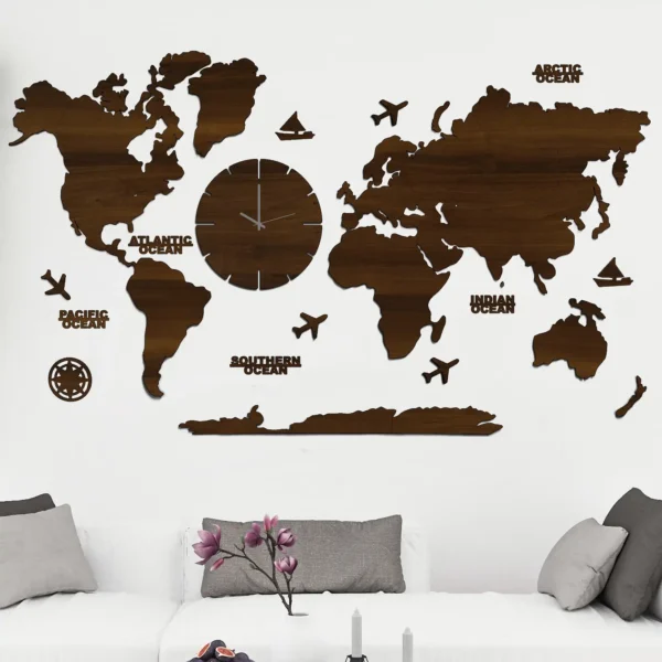 large wall clock with world map design dark walnut finish mi wrldclk 26 other 1