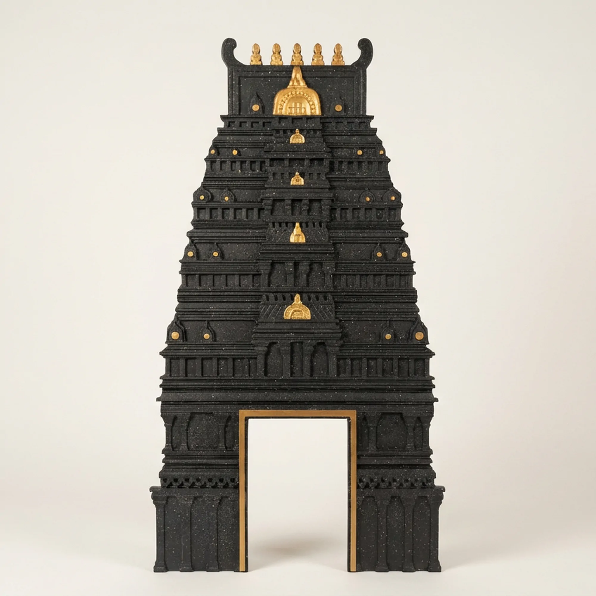 Dark Grey with gold colour dravidian south indian style temple gopuram