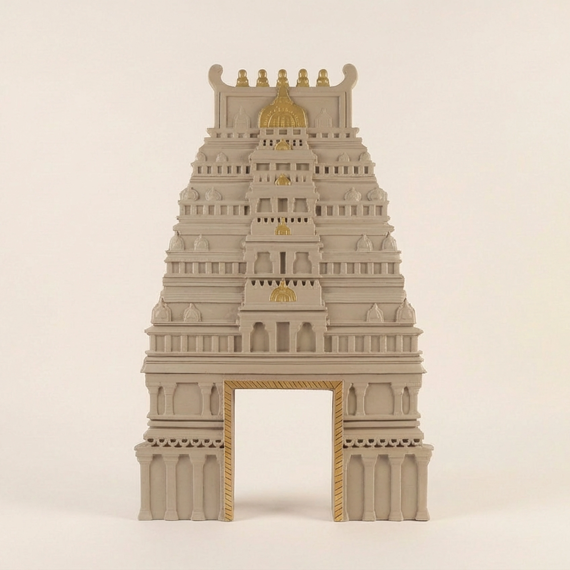 Light Beige with gold colour dravidian south indian style temple gopuram