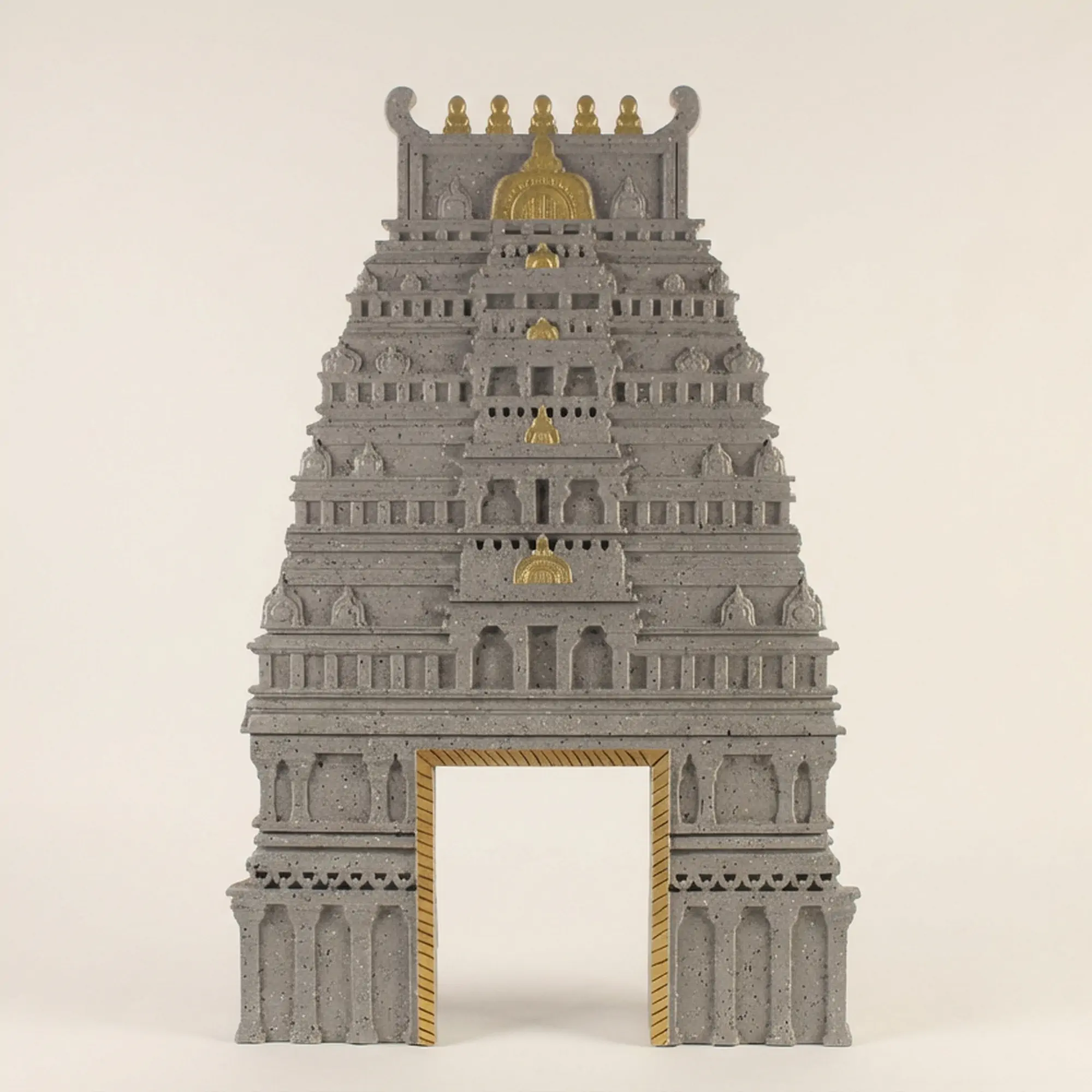 Light Grey with gold colour dravidian south indian style temple gopuram