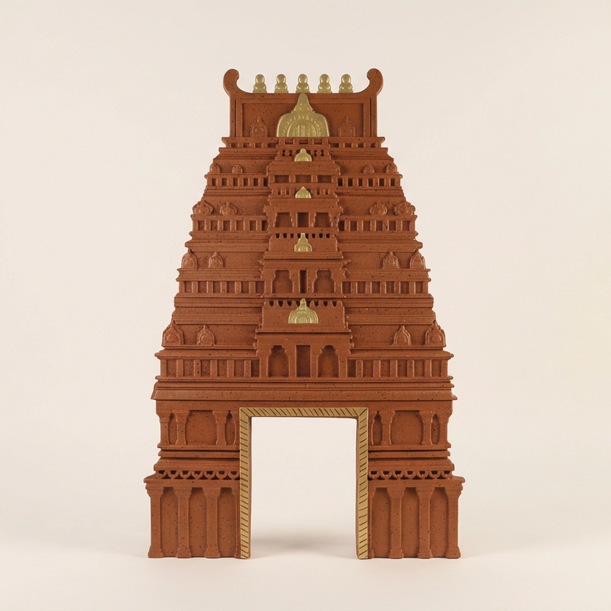 Maroon with gold colour dravidian south indian style temple gopuram