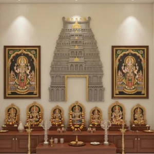South Indian Temple Gopuram 3D Wooden Wall Art in Pooja Room