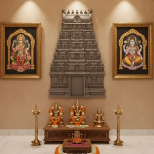 Tiruchendur Murugan Temple Gopuram 3D Wooden Wall Art in Pooja Room