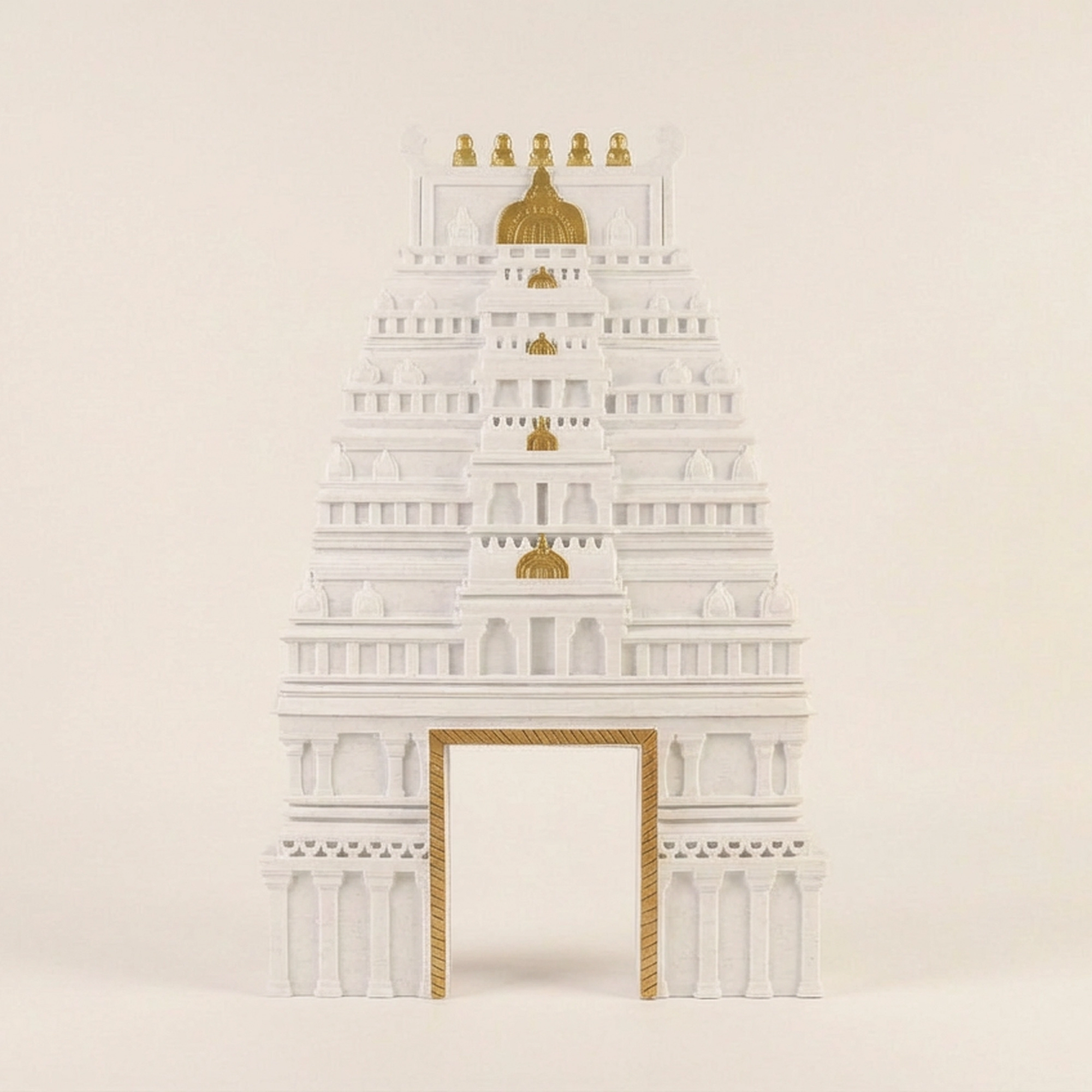 White with gold colour dravidian south indian style temple gopuram