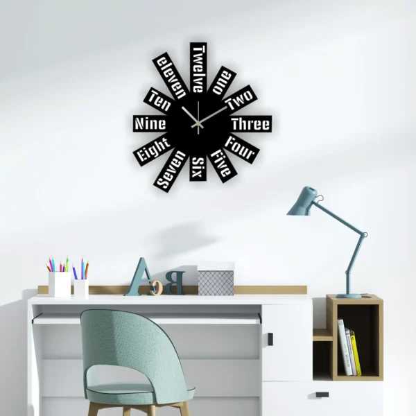 Creative Writing Clock Typography Burst Wall Clock - Creative Word Art Design - Rawdius