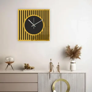 rawdius luxury black gold striped wall clock main RAW 14 WC Main