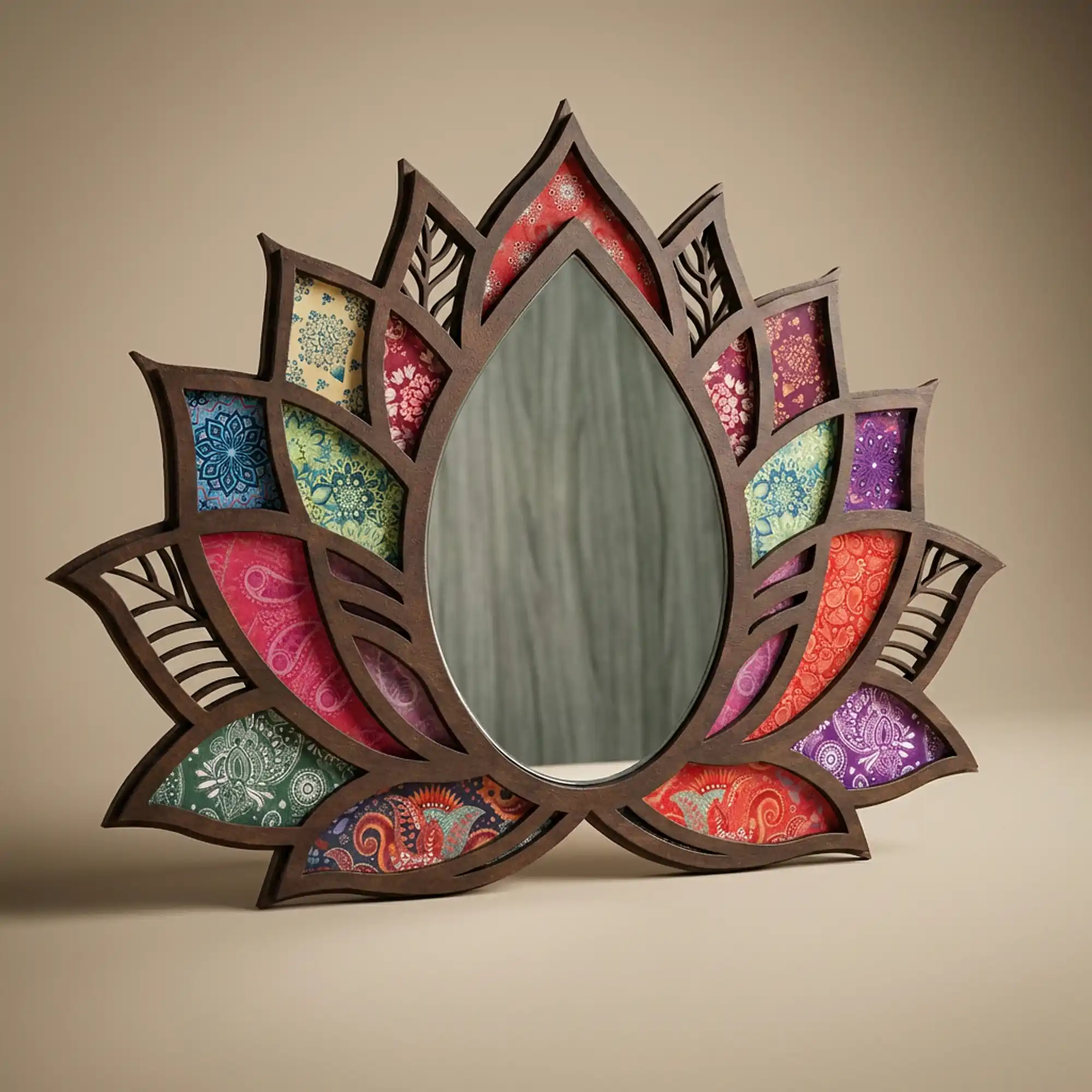 Handcrafted Lotus Mandala Wall Mirror front side