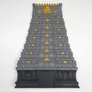 Dark grey tiruchendur temple gopuram 3d wall art with gold accents