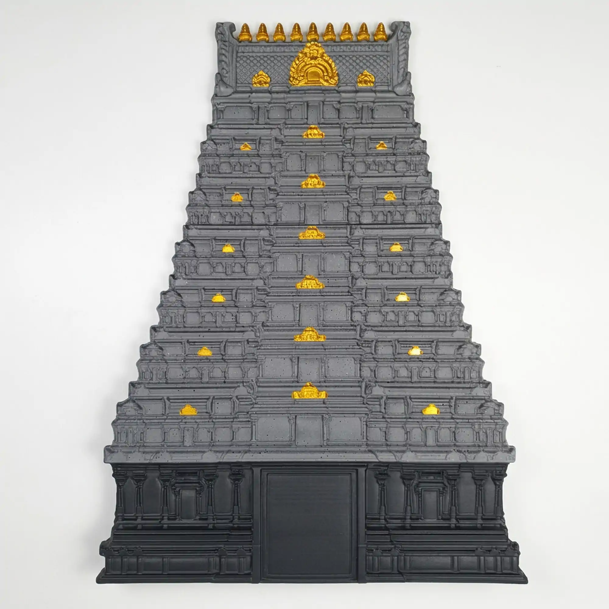 Dark grey tiruchendur temple gopuram 3d wall art with gold accents