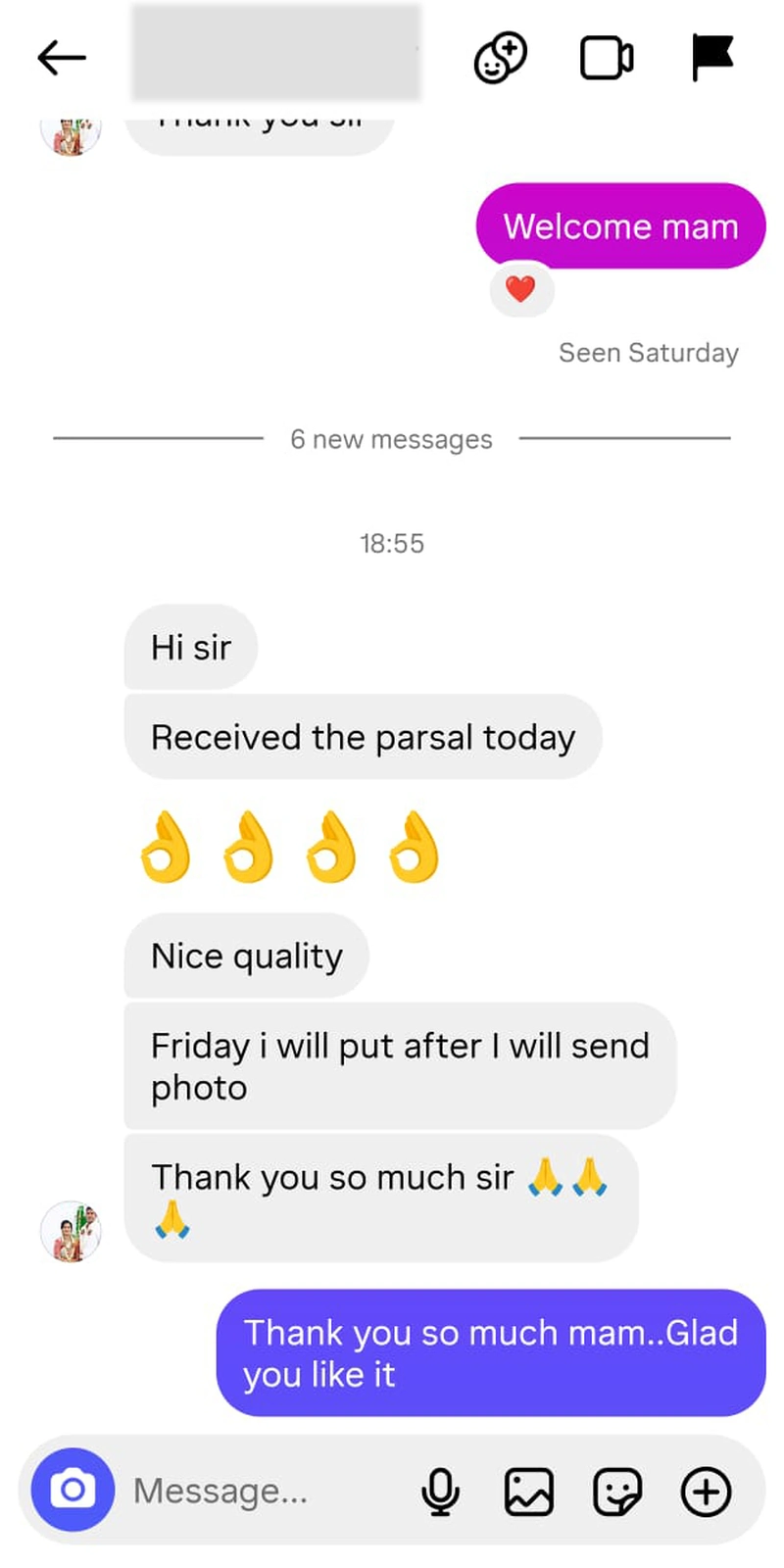 Rawdius Customer Instagram message confirming delivery and praising product quality