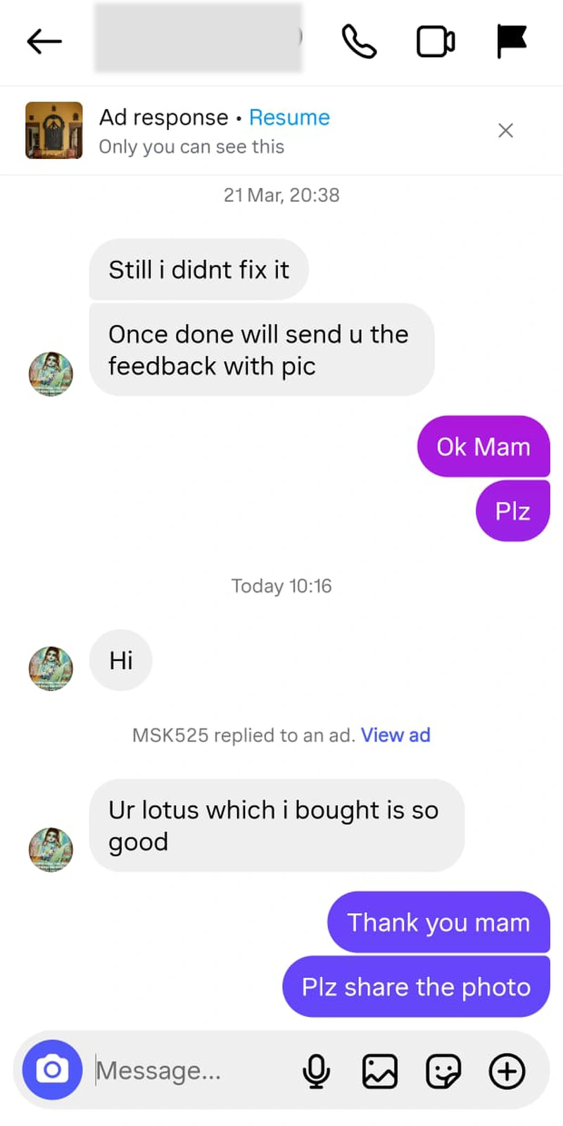 Rawdius Customer Instagram message praising the purchased lotus wall decor piece