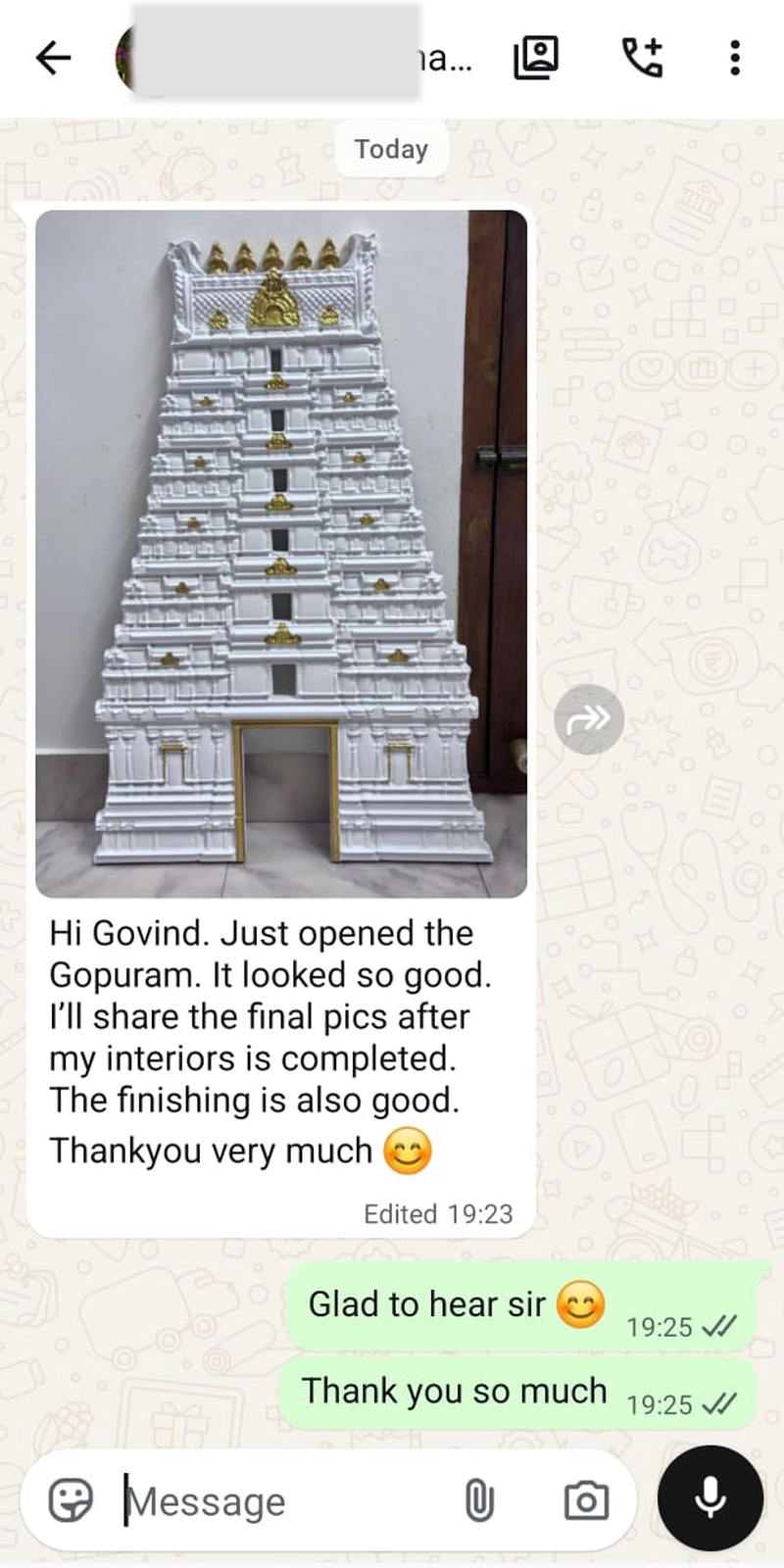 Rawdius Customer review photo of a white and gold temple Gopuram wall art