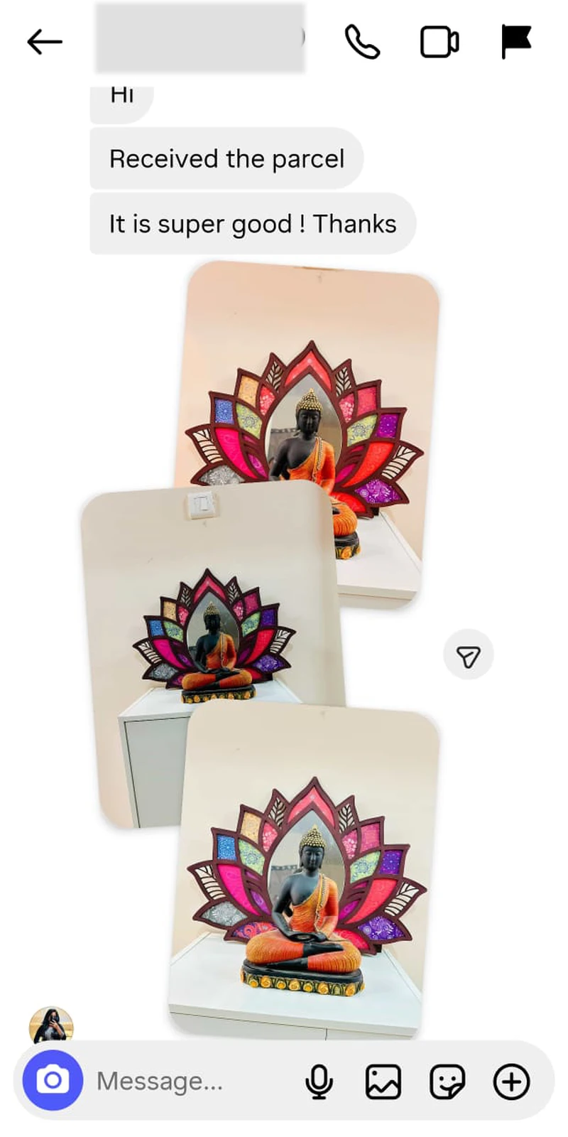 Rawdius Customer review photo of colorful lotus wall art framing a Buddha statue