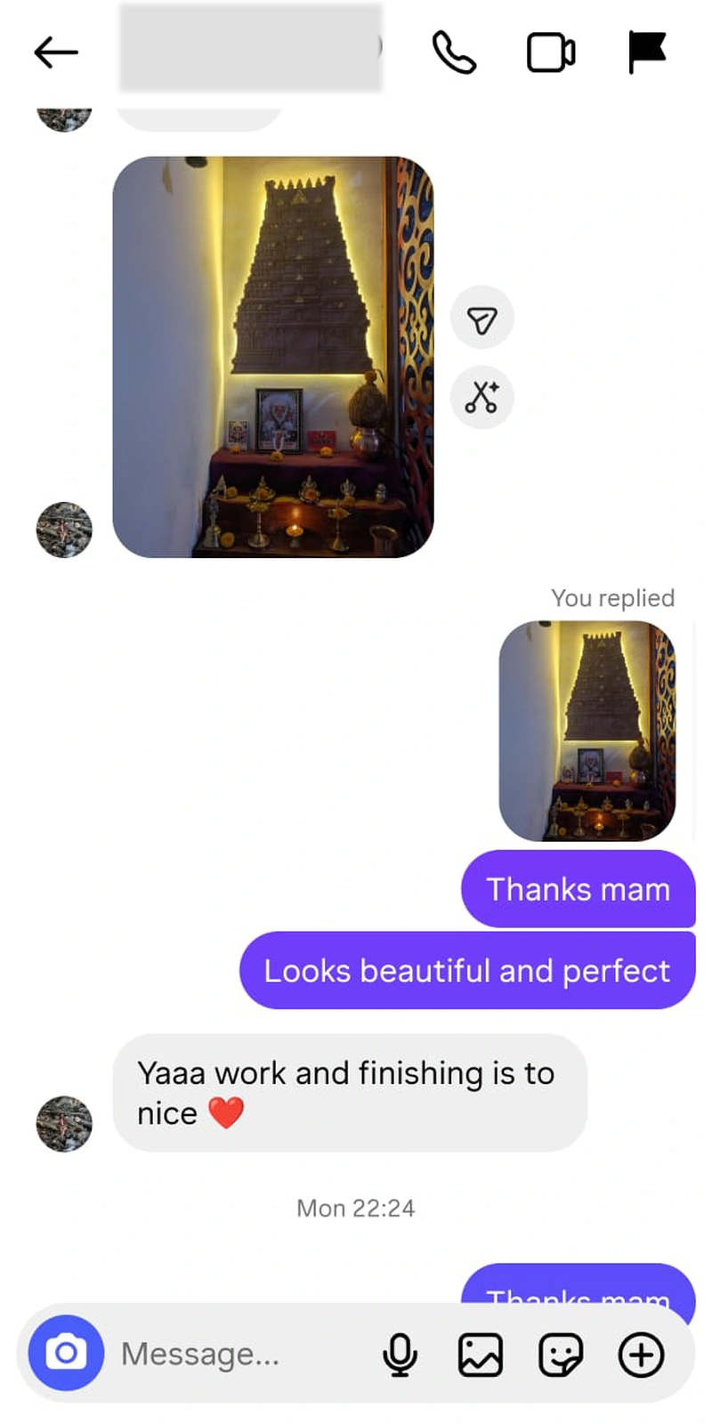 Rawdius Customer review photo of illuminated temple gopuram wall art above a home shrine
