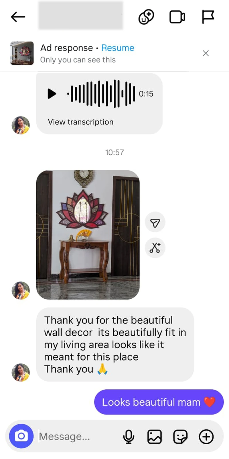 Rawdius Customer review photo showing lotus mirror wall decor in living room