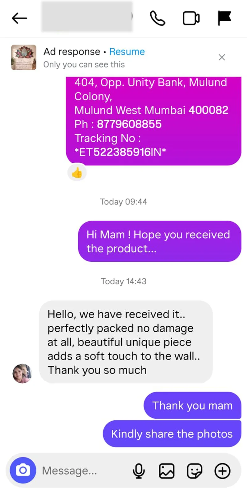 Rawdius Customer review praising unique wall art design and damage free delivery