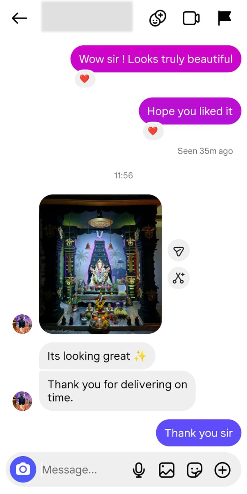 Rawdius Customer review showing a Ganesha idol in a lighted pooja shrine