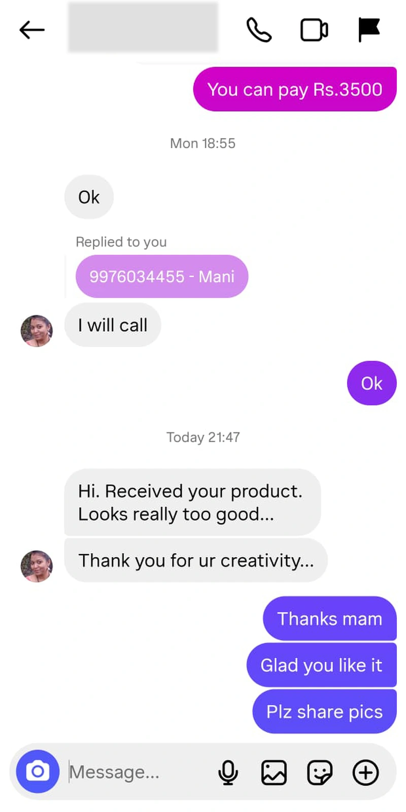 Rawdius Customer testimonial thanking seller for creative wall decor design